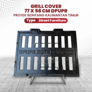 Detail grill cover cast iron pada saluran drainase pedestrian Kota Bontang